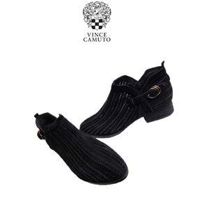VINCE CAMUTO BLACK SUEDE PERFORATED ANKLE BOOTIES